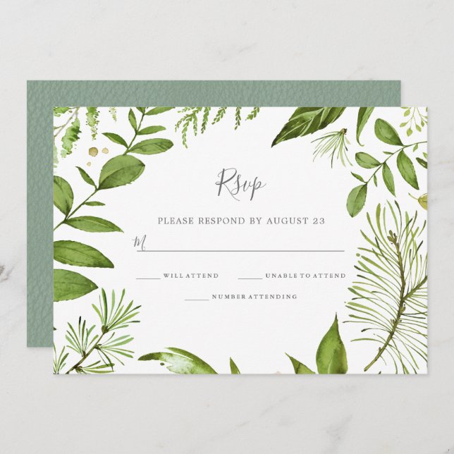 Modern Greenery Summer Spring Wedding RSVP Invitation (Front/Back)