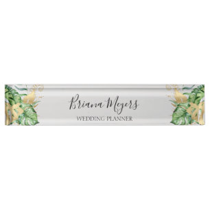 Modern Greenery Tropical Leaves Sand Business Nameplate