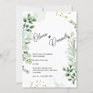 Modern Greenery Typography Wedding Invitation