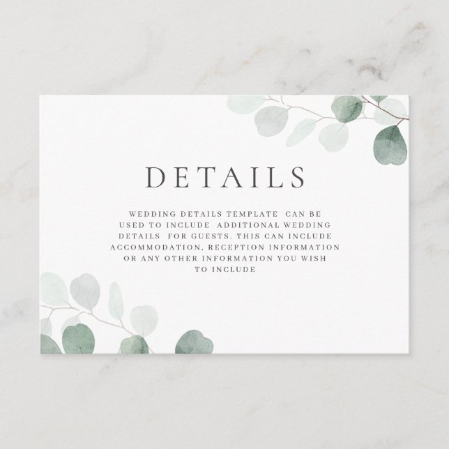 Modern Greenery Wedding Details Horizontal  Enclosure Card (Front)