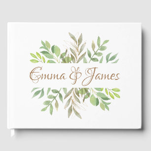 Modern Greenery wedding guest books with initials.