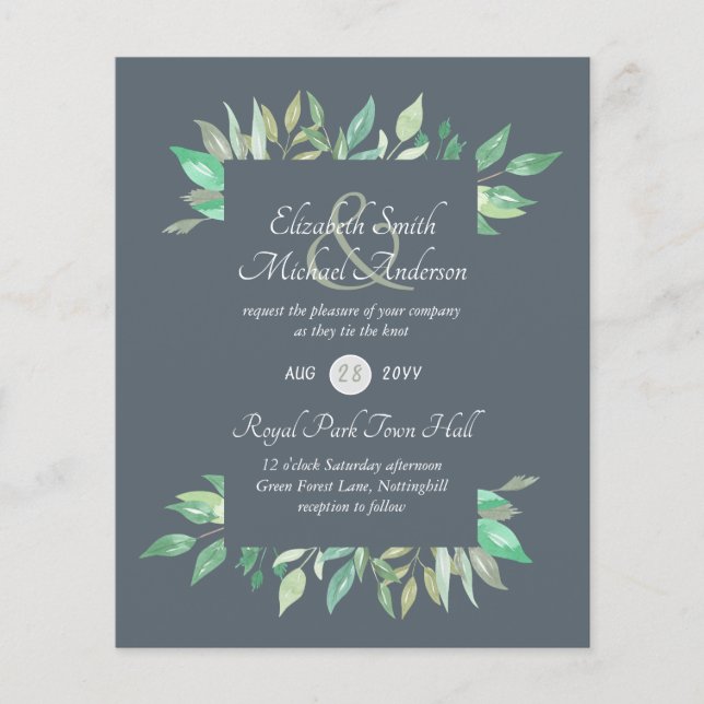 Modern Greenery Wedding Invitation Budget (Front)