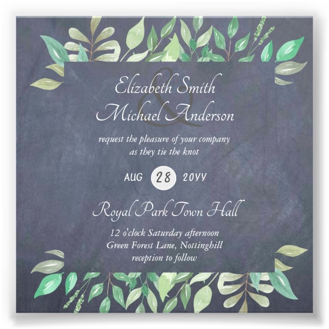 Modern Greenery Wedding Invitation Budget Photo Print (Front)