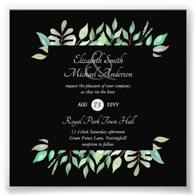 Modern Greenery Wedding Invitation Budget Photo Print (Front)
