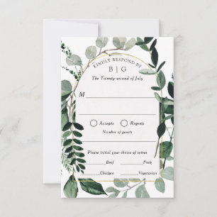 Modern Greenery Wedding RSVP with meal choice Card