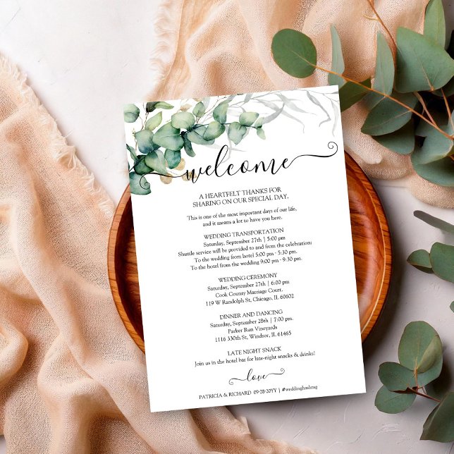 Modern Greenery Wedding Weekend Itinerary Card (Creator Uploaded)