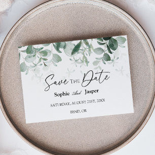 Modern Greenery White Flat Save The Date Card