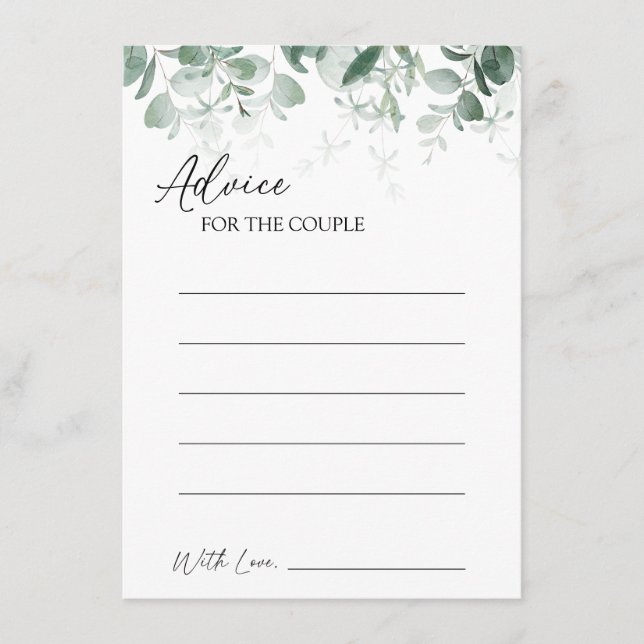 Modern Greenery White Wedding Advice Card (Front)