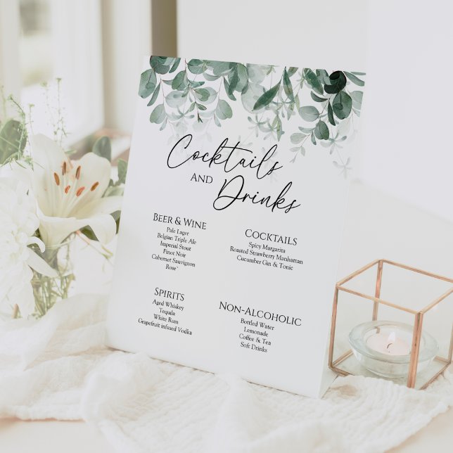 Modern Greenery White Wedding Drinks Bar Sign (Creator Uploaded)