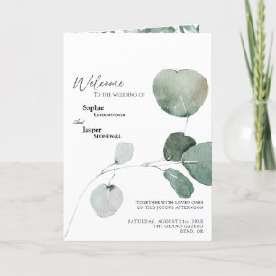 Modern Greenery White Wedding Folded Program