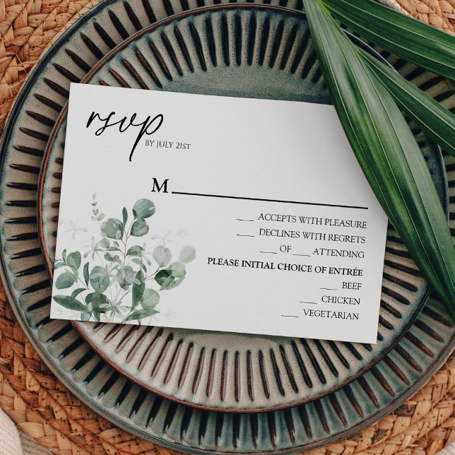 Modern Greenery White Wedding Menu RSVP Card (Creator Uploaded)