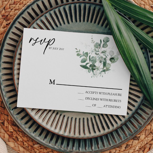 Modern Greenery White Wedding Simple RSVP Card (Creator Uploaded)