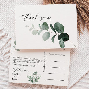 Modern Greenery White Wedding Thank You Postcard