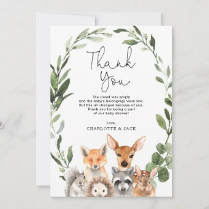 Modern Greenery Woodland Animals Baby Shower Favou Thank You Card