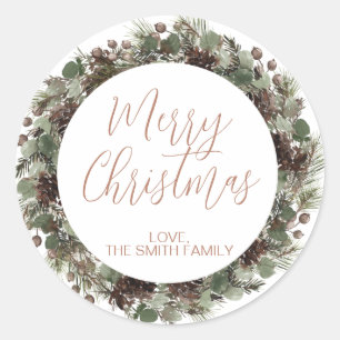 Modern Greenery Wreath Christmas  Classic Round Sticker