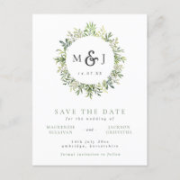 Modern Greenery Wreath Monogram Wedding Save The D
