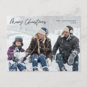 Modern Greeting, Merry Christmas Family Photo Post Postcard