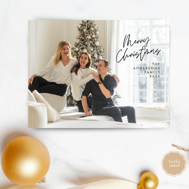 Modern Greeting, Merry Christmas Family Photo Post Postcard (Modern Greeting, Merry Christmas Family Photo Postcard, cozy themed)