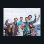 Modern Greeting, Merry Christmas Family Photo Post Postcard<br><div class="desc">Merry Christmas. Celebrate the season with this family photo postcard It is fully customisable and personalised with your own greeting messages. Please add your return address for easy mailing. It is simple,  easy,  yet modern minimalist and festive. This is the perfect postcard for sending your holiday wishes. Layover Calligraphy.</div>