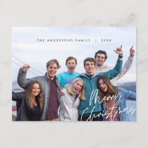 Modern Greeting, Merry Christmas Family Photo Post Postcard
