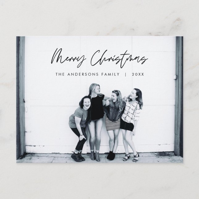 Modern Greeting, Merry Christmas Family Photo Postcard (Front)