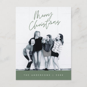 Modern Greeting, Merry Christmas Family Photo Postcard