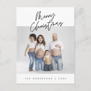 Modern Greeting,  Merry Christmas Family Photo Postcard