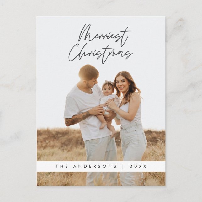 Modern Greeting,  Merry Christmas Family Photo Postcard (Front)