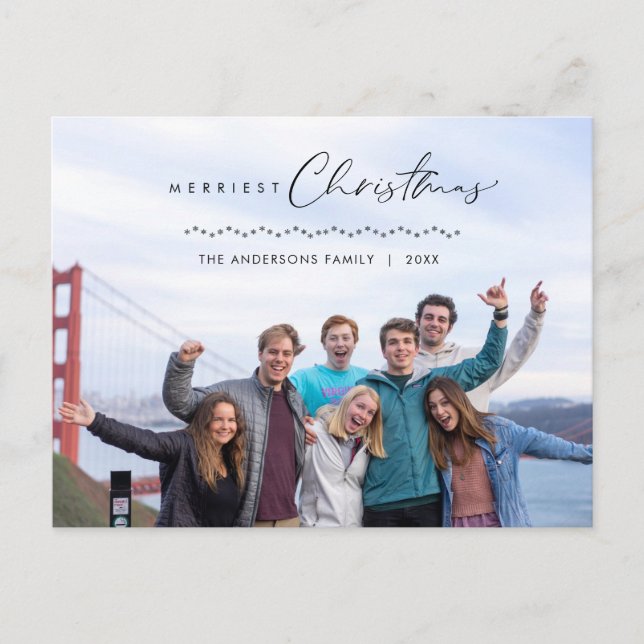 Modern Greeting, Merry Christmas Family Photo  Postcard (Front)