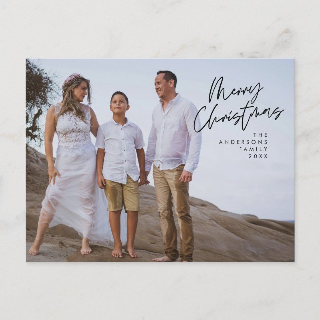 Modern Greeting, Merry Christmas Family Photo Postcard (Front)