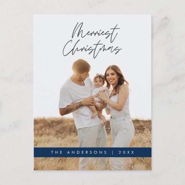 Modern Greeting,  Merry Christmas Family Photo Postcard (Front)