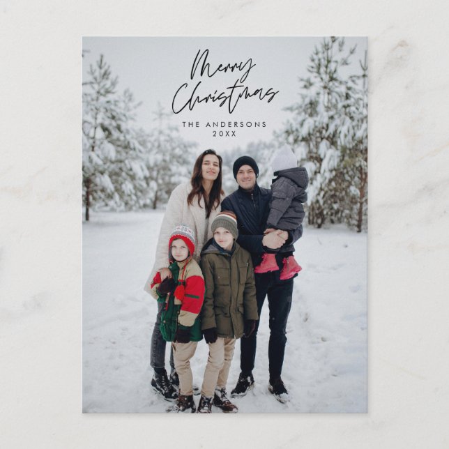 Modern Greeting, Merry Christmas Family Photo Postcard (Front)