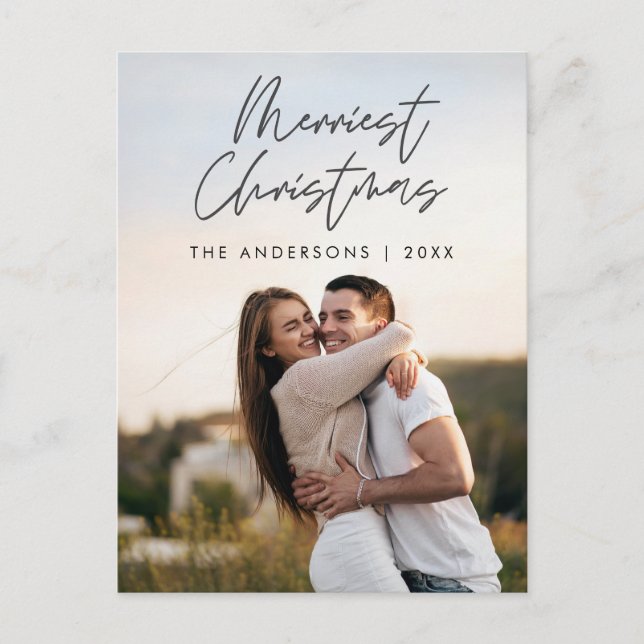 Modern Greeting,  Merry Christmas Family Photo Postcard (Front)