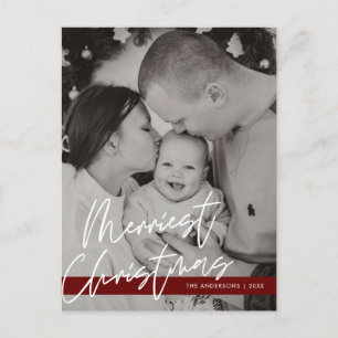 Modern Greeting,  Merry Christmas Family Photo Postcard