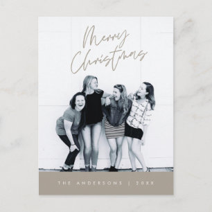 Modern Greeting, Merry Christmas Family Photo Postcard