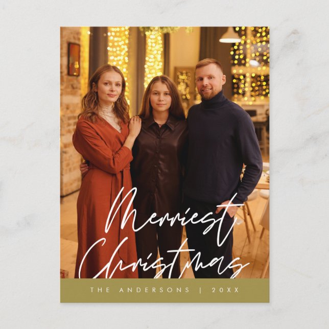 Modern Greeting,  Merry Christmas Family Photo Postcard (Front)