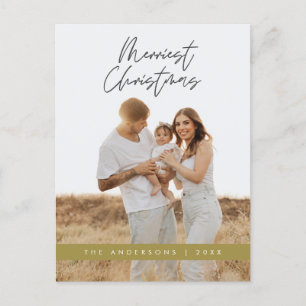 Modern Greeting, Merry Christmas Family Photo Postcard