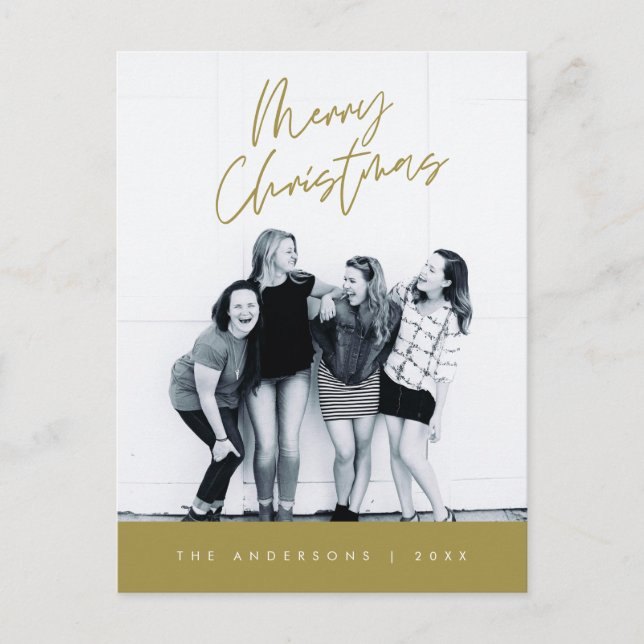 Modern Greeting,  Merry Christmas Family Photo Postcard (Front)