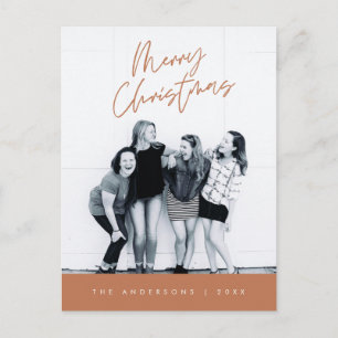 Modern Greeting, Merry Christmas Family Photo Postcard