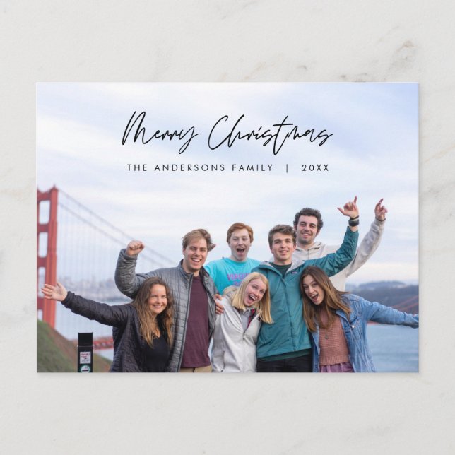 Modern Greeting, Merry Christmas Family Photo  Postcard (Front)