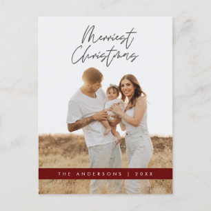 Modern Greeting, Merry Christmas Family Photo Postcard