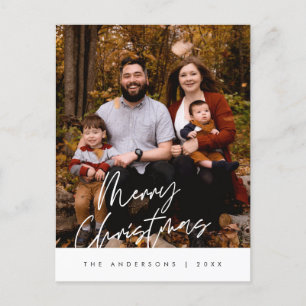 Modern Greeting,  Merry Christmas Family Photo Postcard