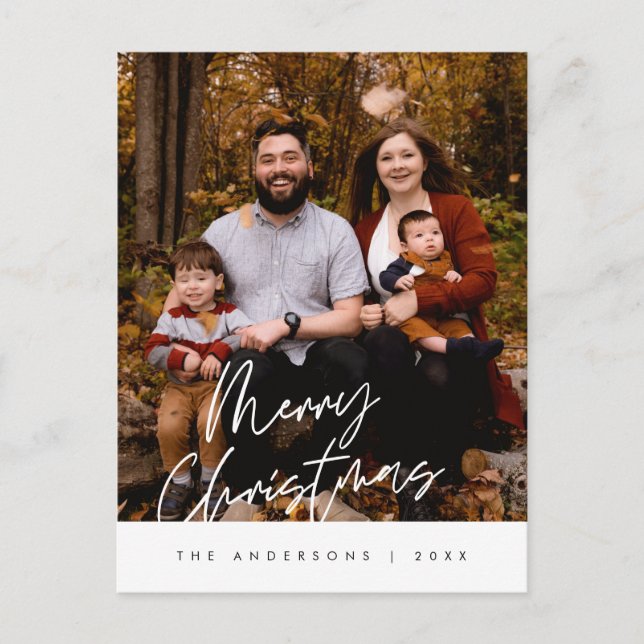 Modern Greeting,  Merry Christmas Family Photo Postcard (Front)