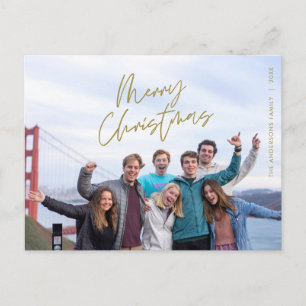 Modern Greeting, Merry Christmas Family Photo Postcard
