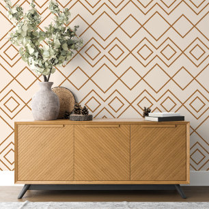 Modern Greige Ivory Rust Tan Brown Squares Art Wallpaper