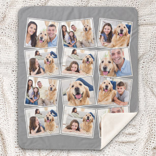 Modern Grey 12 Photo Collage Sherpa Blanket