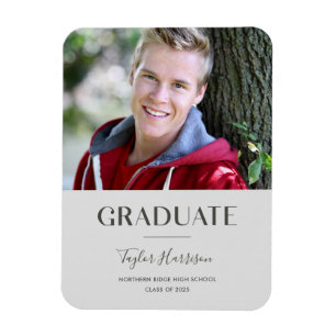Modern Grey 2025 Graduate Photo Grad Announcement Magnet