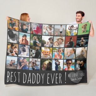 Modern Grey 28 Photo Collage Best Dad Ever Fleece Blanket