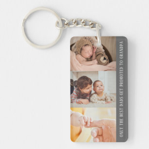 Modern Grey 3 Photo Collage for Grandpa Key Ring