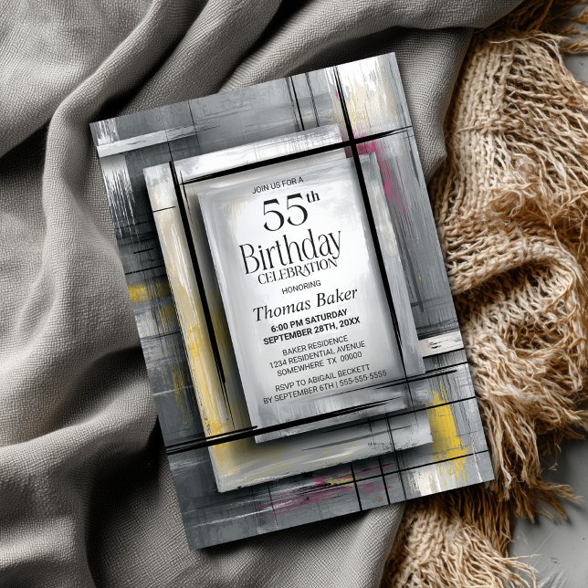 Modern Grey 55th Birthday Party Invitation (Creator Uploaded)